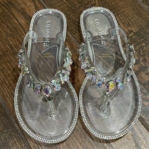 Liliana Clear Jelly Sandals Size 37 - 6.5/7 Rhinestone Crystal Flip Flops